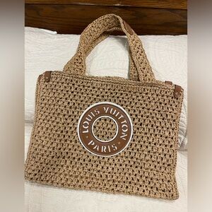 Designer monogram Beige and brown Crochet Tote